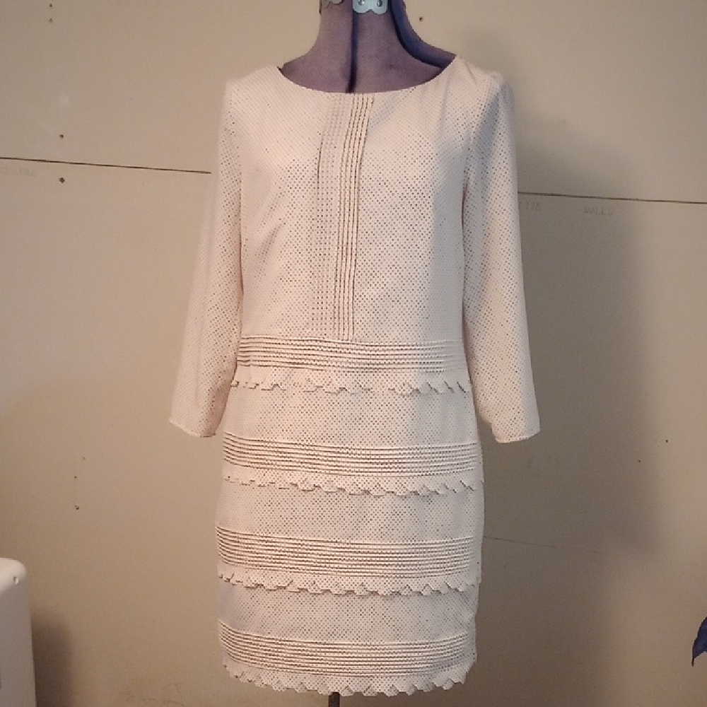 Banana Republic Soft Pink With Black Polka Dots Cream Textured Dress